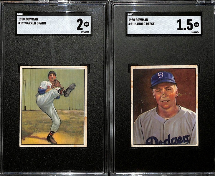 Lot of (2) 1950 Bowman SGC Graded Cards w. Warren Spahn (HOF) and Harold PeeWee Reese (HOF)