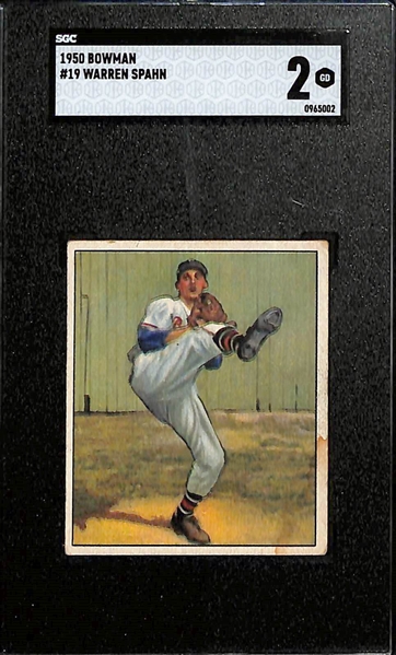 Lot of (2) 1950 Bowman SGC Graded Cards w. Warren Spahn (HOF) and Harold PeeWee Reese (HOF)