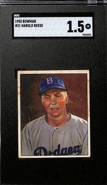 Lot of (2) 1950 Bowman SGC Graded Cards w. Warren Spahn (HOF) and Harold PeeWee Reese (HOF)