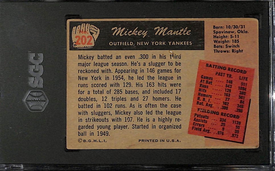 1955 Bowman #202 Mickey Mantle SGC Authentic (Undersized)