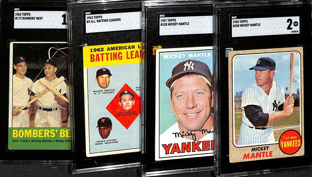 Lot of (4) SGC Graded Mickey Mantle Baseball Cards w. 1968 Topps #280 SGC 2