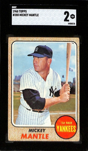 Lot of (4) SGC Graded Mickey Mantle Baseball Cards w. 1968 Topps #280 SGC 2