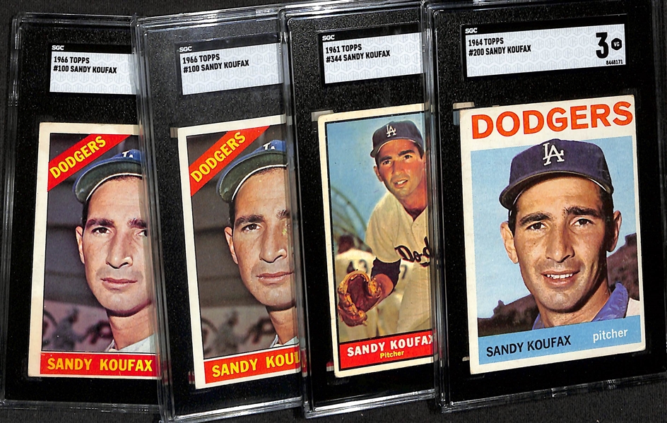 Lot of (4) SGC Graded Sandy Koufax Cards w. 1966 Topps #100 SGC 2.5