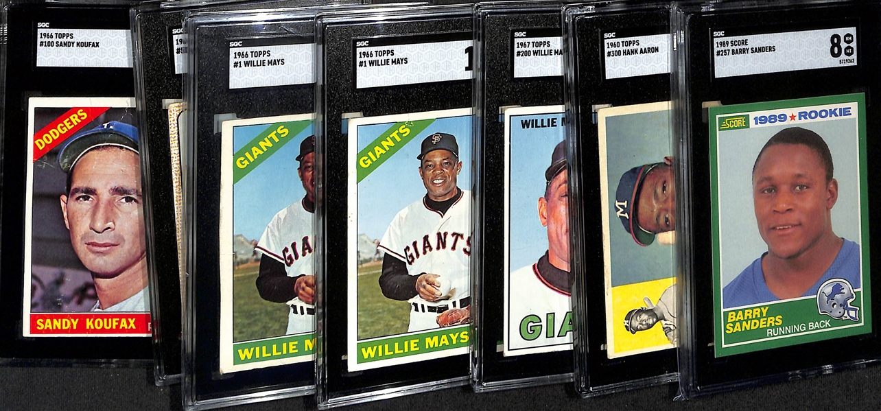 Hall of Fame Lot w. (7) SGC Graded Baseball/Football Cards w. Hank Aaron & Barry Sanders
