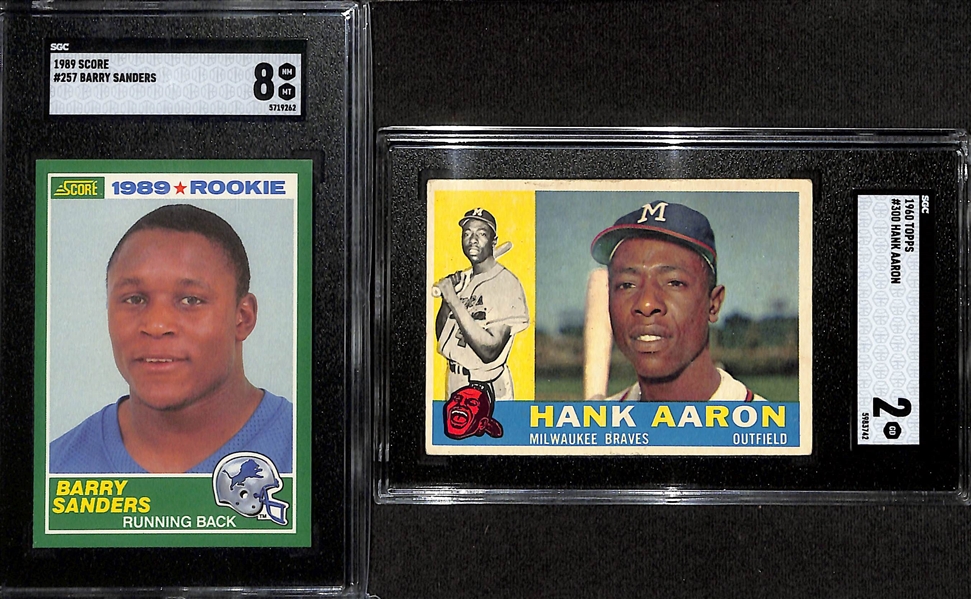 Hall of Fame Lot w. (7) SGC Graded Baseball/Football Cards w. Hank Aaron & Barry Sanders