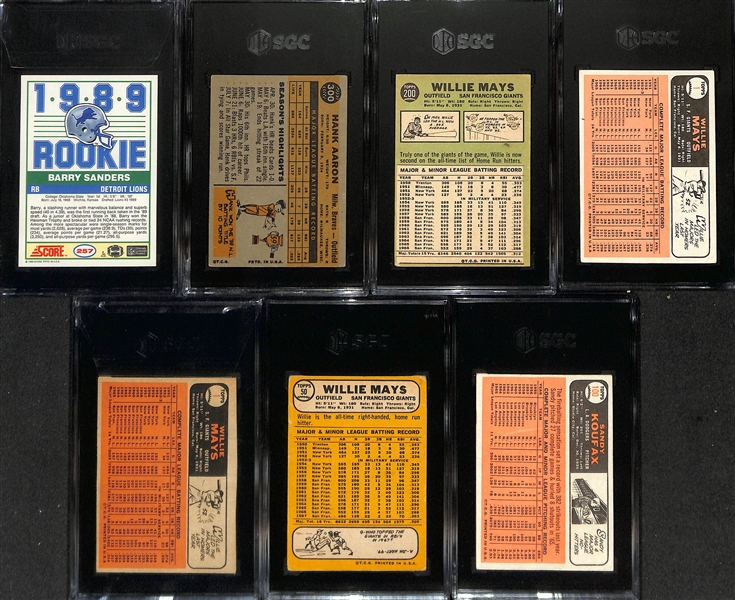 Hall of Fame Lot w. (7) SGC Graded Baseball/Football Cards w. Hank Aaron & Barry Sanders