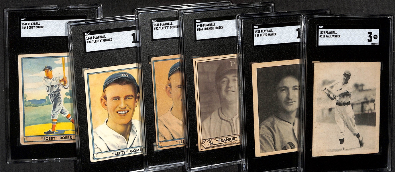 Lot of (6) Vintage SGC Graded Playball Baseball Cards w. Waner, Frisch, Gomez, Doerr