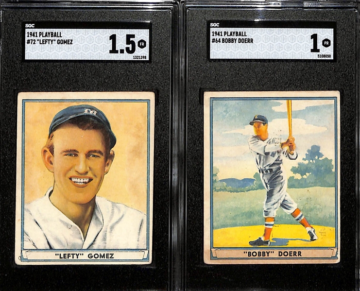 Lot of (6) Vintage SGC Graded Playball Baseball Cards w. Waner, Frisch, Gomez, Doerr