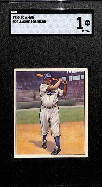 1950 Bowman Jackie Robinson #22 Graded SGC 1 (Paper Residue/Loss on Back)