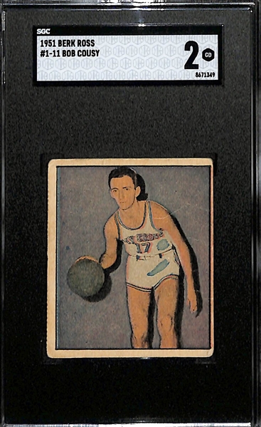 1951 Berk Ross Bob Cousy Rookie Card #1-11 Graded SGC 2