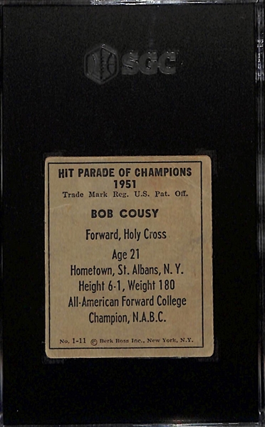 1951 Berk Ross Bob Cousy Rookie Card #1-11 Graded SGC 2
