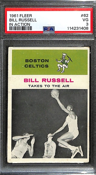 1961 Fleer Bill Russell (HOF) In Action Rookie Card #62 Graded PSA 3