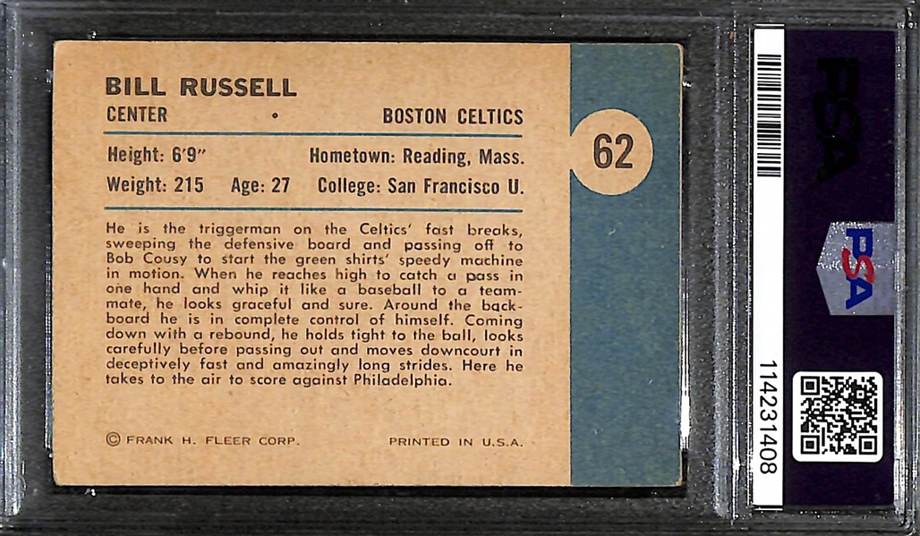 1961 Fleer Bill Russell (HOF) In Action Rookie Card #62 Graded PSA 3