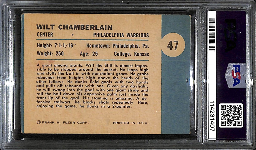 1961 Fleer Wilt Chamberlain (HOF) In Action Rookie Card #47 Graded PSA 2.5