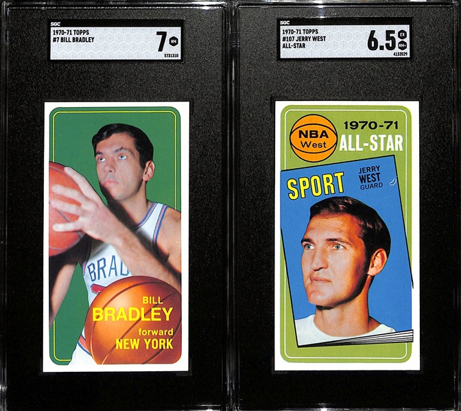 1970-71 Topps Basketball Lot - Bradley #7 (SGC 7), West All-Star #107 (SGC 6.5), West #160 (SGC 4), Nelson #86 (SGC 6.5), Baylor #65 (SGC 6), Wilkens #80 (SGC 6)