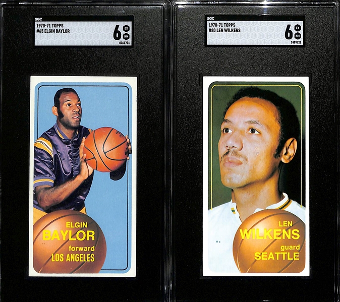 1970-71 Topps Basketball Lot - Bradley #7 (SGC 7), West All-Star #107 (SGC 6.5), West #160 (SGC 4), Nelson #86 (SGC 6.5), Baylor #65 (SGC 6), Wilkens #80 (SGC 6)
