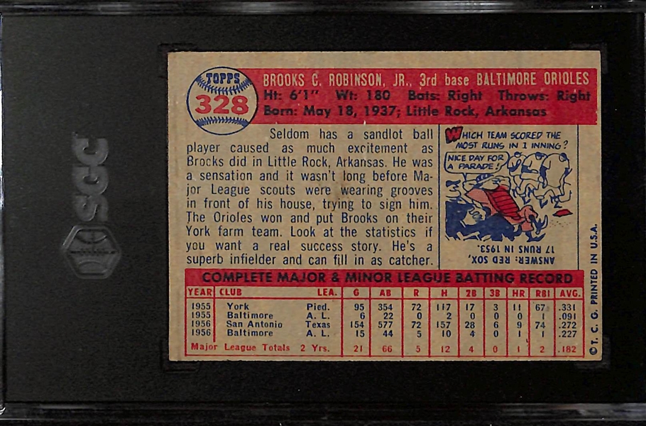 1957 Topps Brooks Robinson (HOF) Rookie Card Graded SGC 2