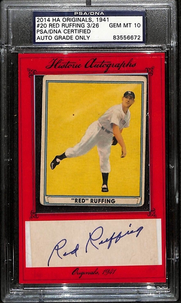 Red Ruffing (HOF) 1941 Playball Card w. Cut Signature (PSA/DNA & Historic Autographs Slabbed - Gem Mint 10 Autograph Grade)