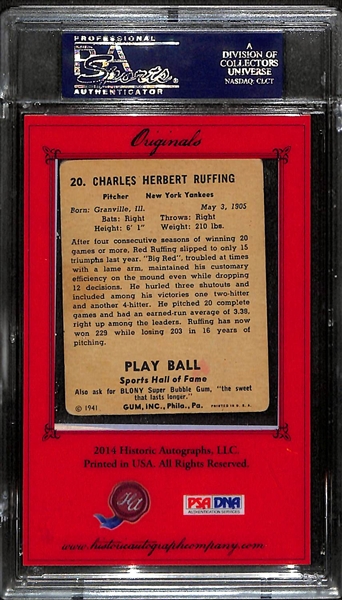 Red Ruffing (HOF) 1941 Playball Card w. Cut Signature (PSA/DNA & Historic Autographs Slabbed - Gem Mint 10 Autograph Grade)