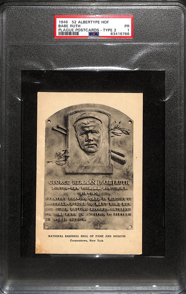 1946-1952 Albertype Babe Ruth HOF Plaque Postcards (Type 2) Graded PSA 1