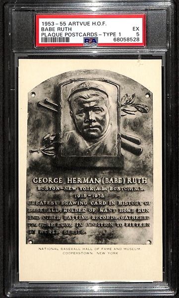 1953-1955 Artvue Babe Ruth HOF Plaque Postcards  (Type 1) Graded  PSA 5