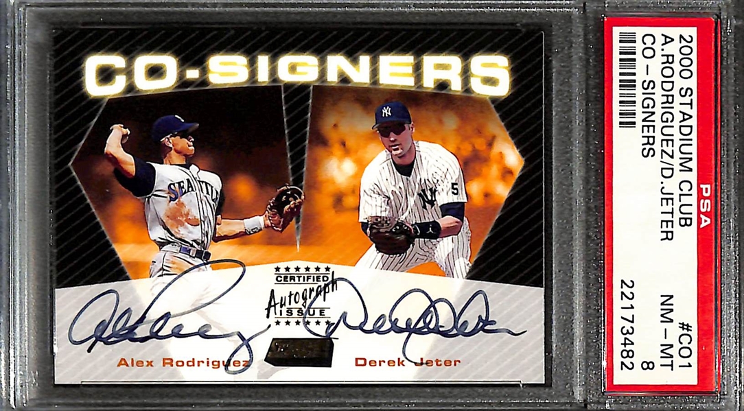 2000 Topps Stadium Club Derek Jeter & Alex Rodriguez Co-Signers Dual Autograph Card PSA 8