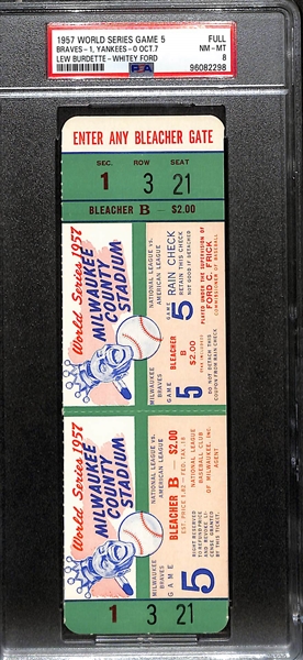1957 World Series Game 5 World Series Full Game Ticket PSA 8