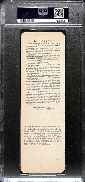 1957 World Series Game 5 World Series Full Game Ticket PSA 8