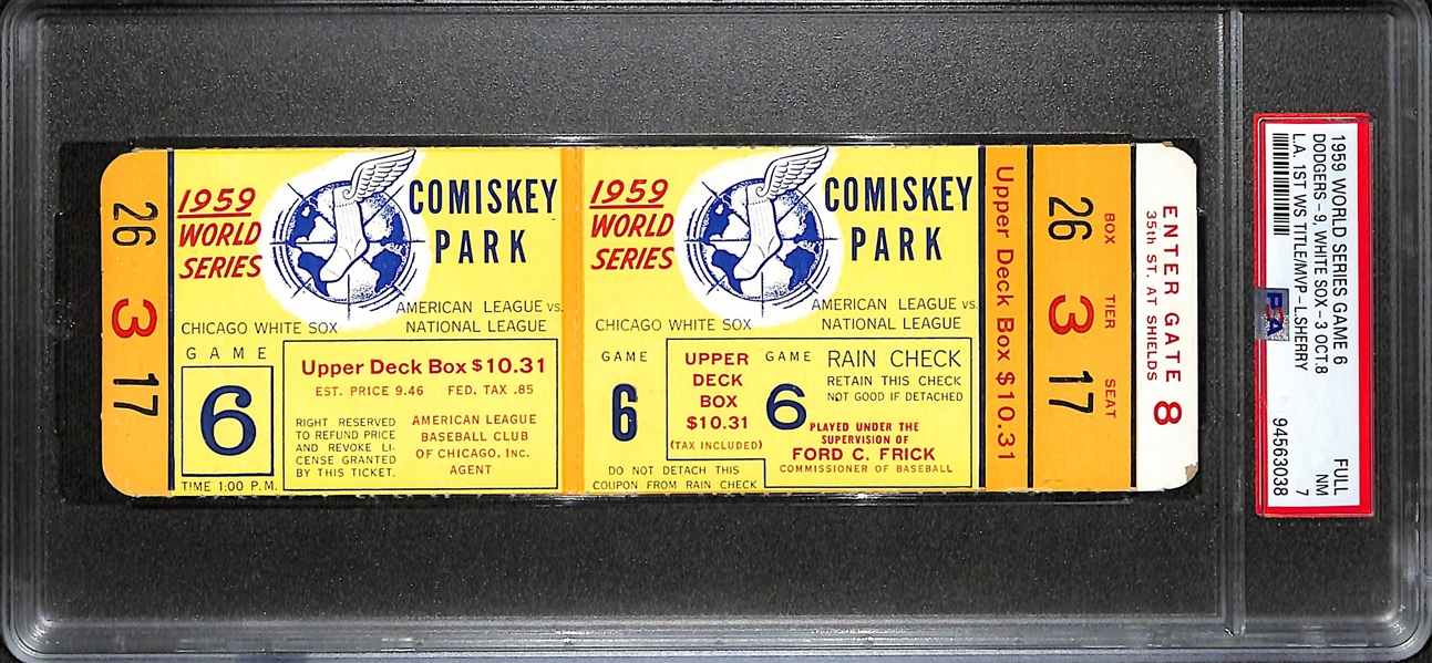 1959 World Series Game 6 Full Ticket PSA 7