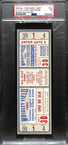 1962 MLB All-Star Game Full Ticket PSA 7