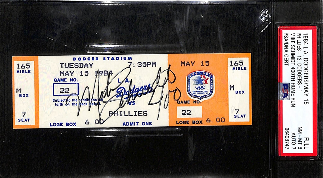 1984 Mike Schmidt Autographed 400th Home Run Full Ticket PSA 8