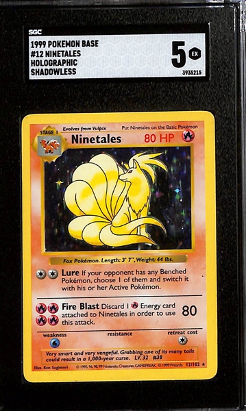 Lot of (4) SGC Graded 1999 Pokemon Base Set Shadowless Holographic Cards- Ninetails, Gyarados, Poliwrath, Zapdos