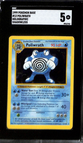 Lot of (4) SGC Graded 1999 Pokemon Base Set Shadowless Holographic Cards- Ninetails, Gyarados, Poliwrath, Zapdos