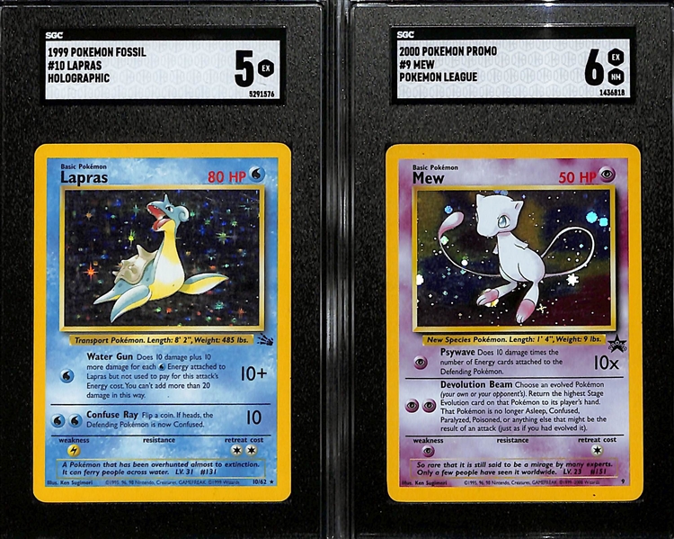Lot of (5) SGC Graded 1999 + 2000 Pokemon Holographic Cards inc. 1999 Fossil Dragonite (SGC 5), Fossil Aerodactyl (SGC 4), Jungle 1st Edition Mr Mine (SGC 5), +