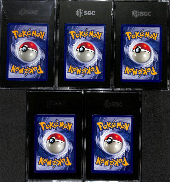 Lot of (5) SGC Graded 1999 + 2000 Pokemon Holographic Cards inc. 1999 Fossil Dragonite (SGC 5), Fossil Aerodactyl (SGC 4), Jungle 1st Edition Mr Mine (SGC 5), +