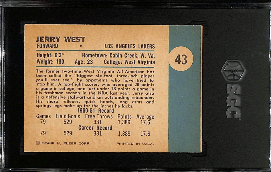 1961-62 Fleer Jerry West Rookie Card #43 Graded SGC 7
