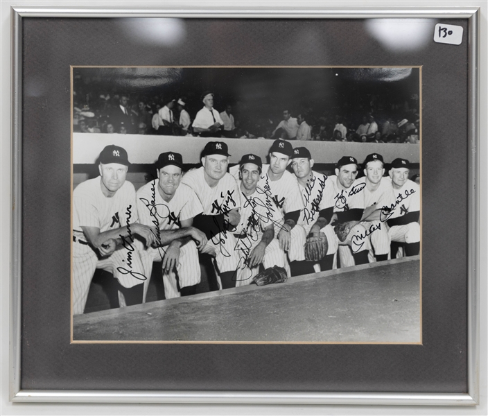 Yankees Lineup Signed 9 1/2 x 8 Photo within 12 1/2x 11 1/2Frame w/ Mickey Mantle, Joe DIMaggio, Johnny Mize, Phil RIzzuto, + (JSA Auction Letter)