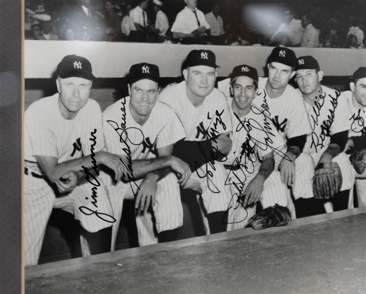 Yankees Lineup Signed 9 1/2 x 8 Photo within 12 1/2x 11 1/2Frame w/ Mickey Mantle, Joe DIMaggio, Johnny Mize, Phil RIzzuto, + (JSA Auction Letter)