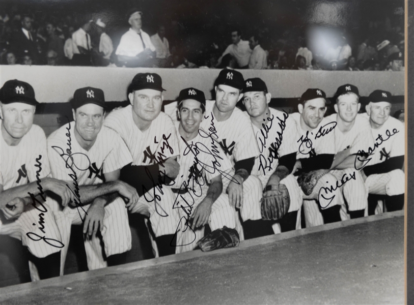 Yankees Lineup Signed 9 1/2 x 8 Photo within 12 1/2x 11 1/2Frame w/ Mickey Mantle, Joe DIMaggio, Johnny Mize, Phil RIzzuto, + (JSA Auction Letter)