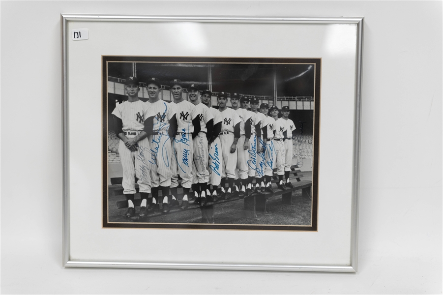 Yankees Lineup Signed 10 x 8 Photo within 13 1/2x 11 1/2 Frame w/ Whitey Ford, Bobby Shantz, Art Ditmer, Bob Turley, + (JSA Auction Letter)