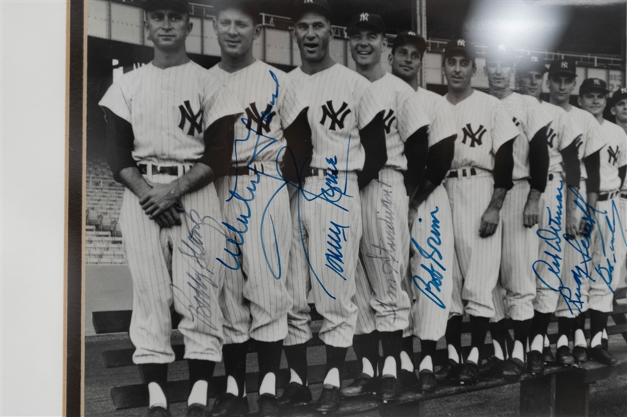 Yankees Lineup Signed 10 x 8 Photo within 13 1/2x 11 1/2 Frame w/ Whitey Ford, Bobby Shantz, Art Ditmer, Bob Turley, + (JSA Auction Letter)