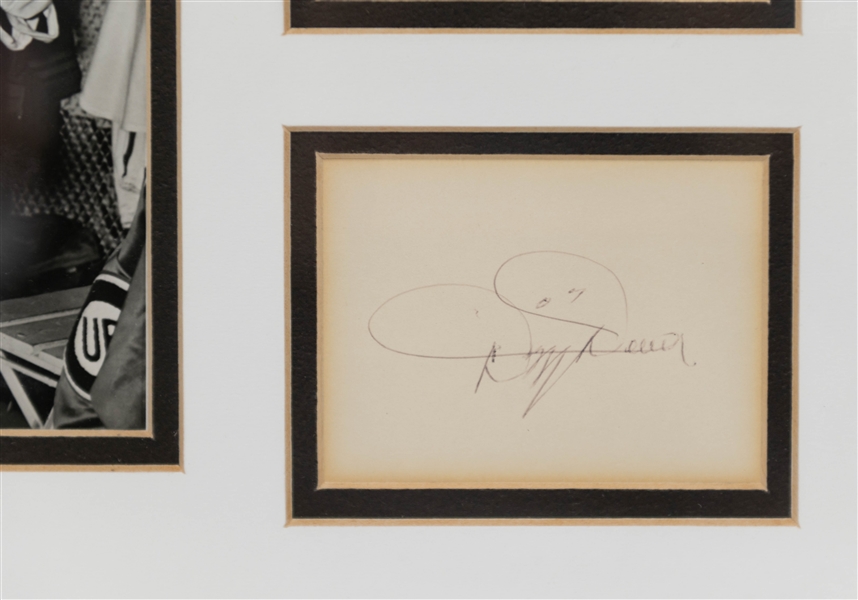 Dizzy Dean Cut Signature w/ 7 x 9'Photo + Hall of Fame Postcard within 15 1/2x 12 1/2 Frame (JSA Auction Letter)