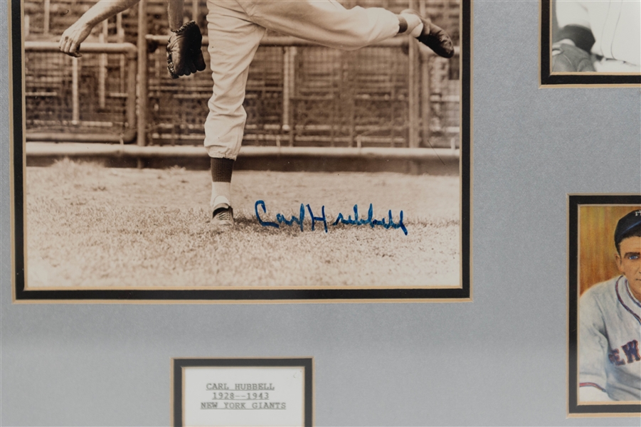 Lot of (2) Hall of Fame Autograph Framed Displays - Carl Hubbell Signed Hall of Fame Postcard + (2) Photos w. (2) Trading Cards within 20 1/2 x 16 1/2 Frame, Lefty Grove Cut Autograph w/ Photo,...