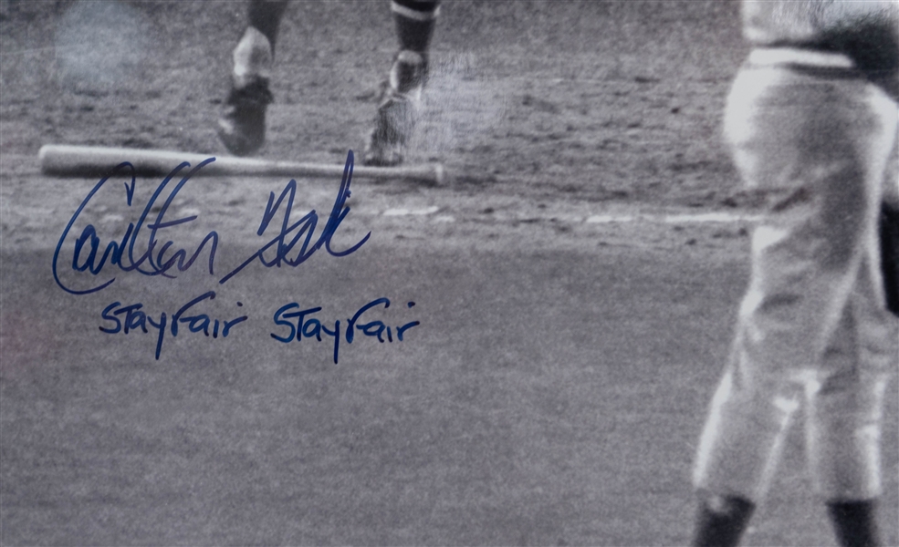 Carlton Fisk, Johnny Bench, Pat Darcy Signed 20 x 16 Photo w. Stay Fair Stay Fair Inscription (JSA COA)