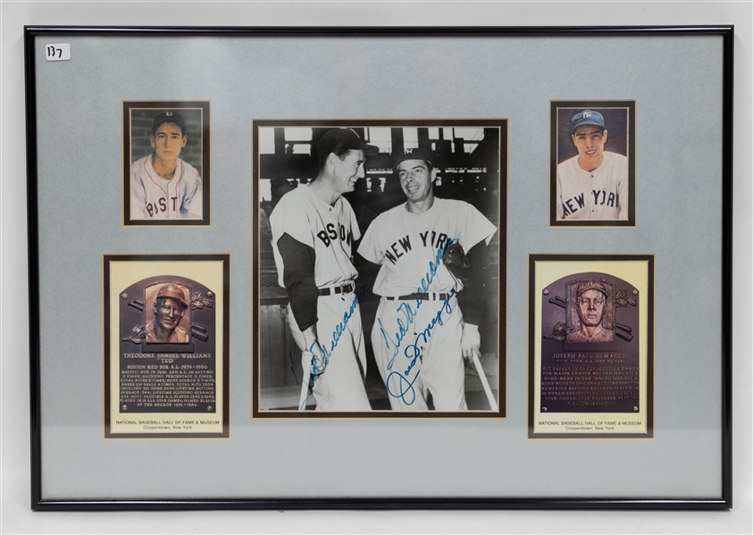 Ted Williams + Joe DiMaggio Signed 8 x 9 Photo within 21 1/2x 15 Frame (JSA Auction Letter)