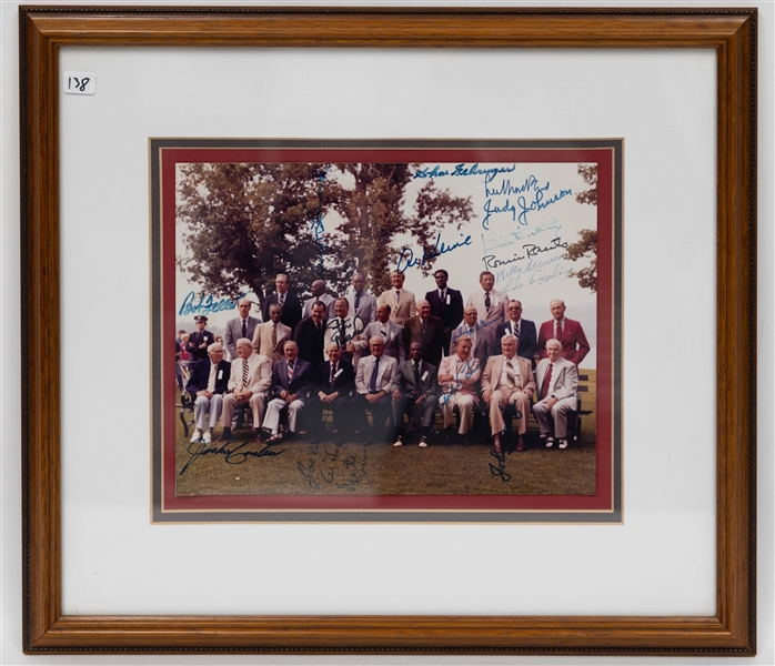 Hall of Fame Baseball Player Signed 10 x 8 Photo within 16 x 14 Frame w. Stan Musial, Robin Roberts, Johnny Mize, + (JSA Auction Letter)
