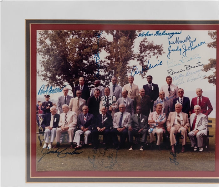 Hall of Fame Baseball Player Signed 10 x 8 Photo within 16 x 14 Frame w. Stan Musial, Robin Roberts, Johnny Mize, + (JSA Auction Letter)