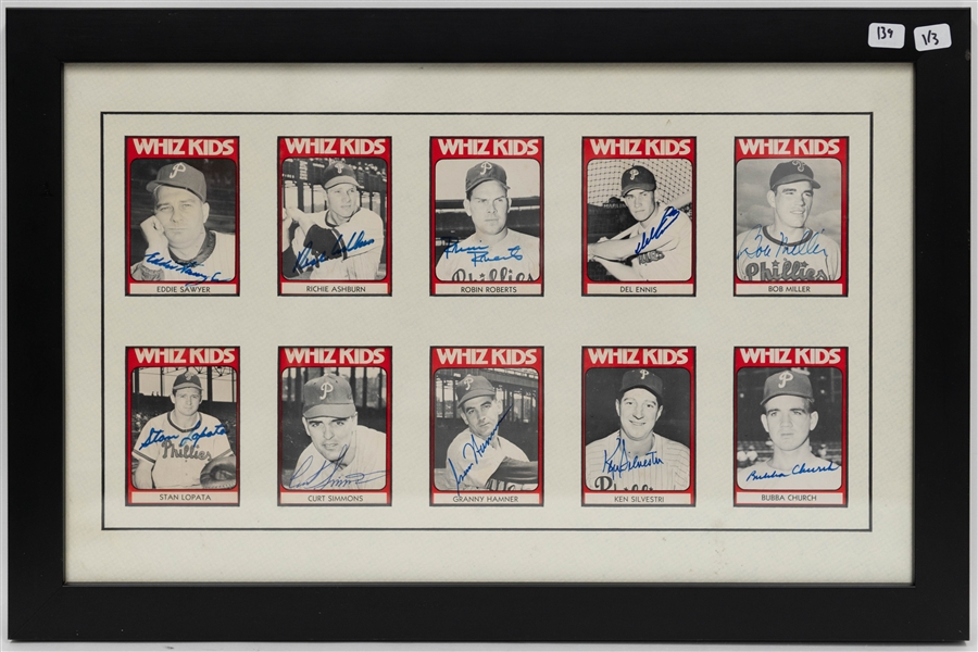 Lot of (3) 10 Card Whiz Kids 20 x 13 1/2 Framed Displays including (23) Signed Cards w/ Richie Ashburn, Robin Roberts, + (JSA Auction Letter)