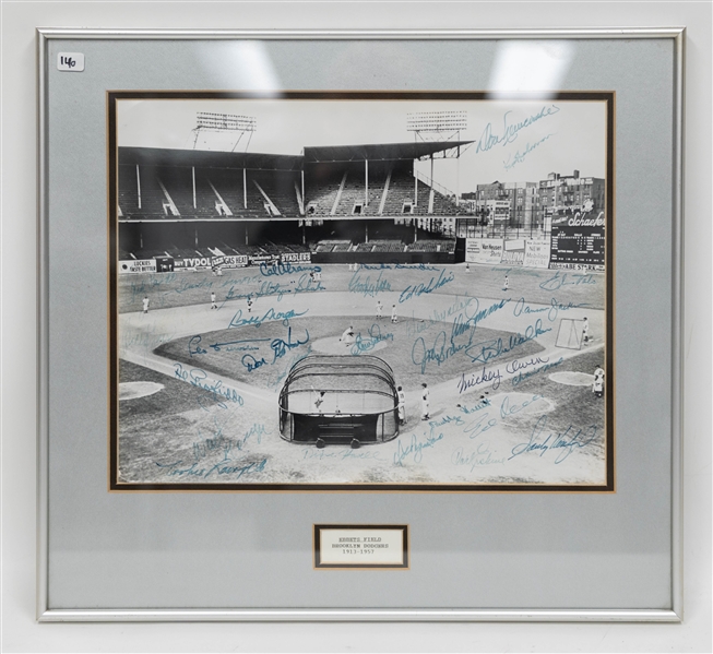 1940s-50 Dodgers Player Signed Ebbets Field 13 x 11 1/2 Photo within 18 x 16 1/2 Frame w/ Sandy Koufax, Duke Snider, + (JSA Auction Letter)