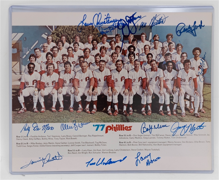 Lot of (5) Signed 1950s-70s Phillies Team Photos w/ (2) Robin Roberts, Sparky Anderson, + (JSA Auction Letter)